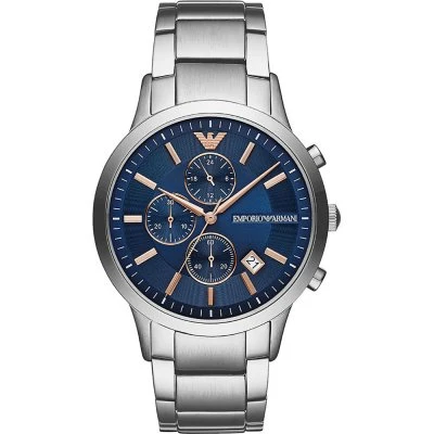 Emporio Armani Renato Chronograph Blue Dial Silver Steel Strap Watch AR11458