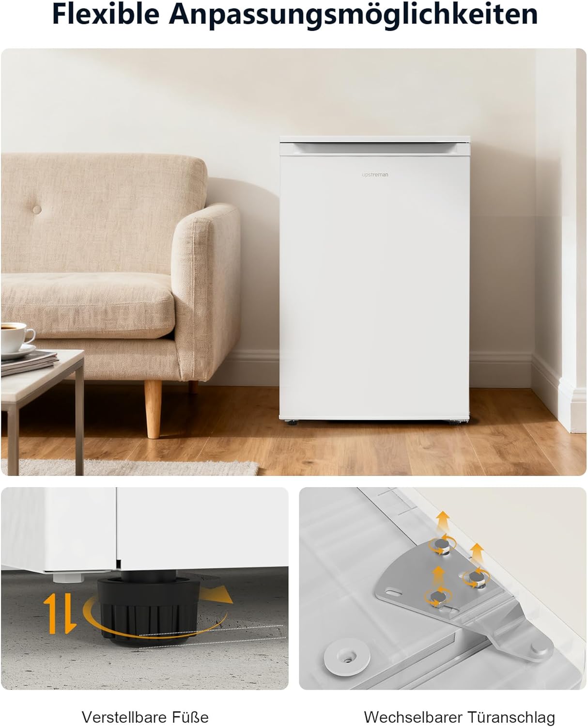 Upstreman 98L Gefrierschrank，Tiefkühltruhe mit 3 Fächer (1 Schublade)，Vier-Sterne-Kühlung Freezer, Gefrierschrank Kompakt UF98-Weiß