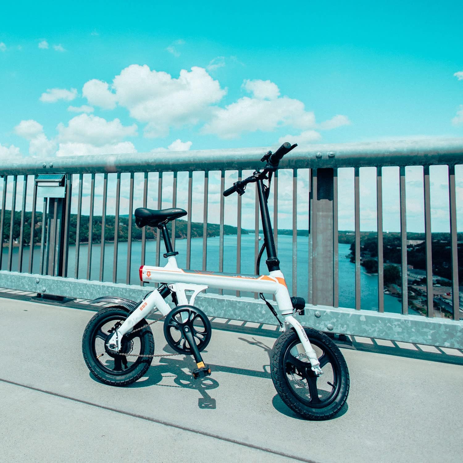 Jasion EB3 Electric Bike for Adults 21mph Folding Adults Electric Bicycles, 350W Brushless Motor, 36V 7.5Ah Battery, Center Suspension, 3 Levels Assist, 14 Foldable ebike for Adults and Teens