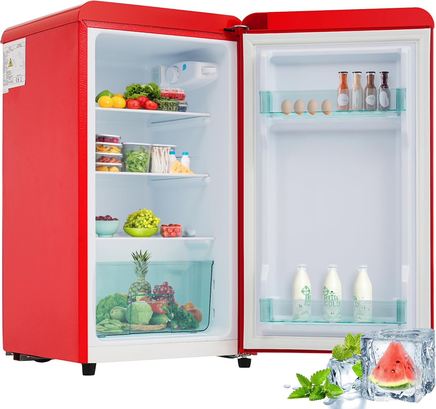Merax Kühlschrank mit Gefrierfach, Kühl-Gefrierkombination, klein Kühlschrank mit 51L und Gefrierschrank 21L, Leise, LED, Glasablagen, Gemüsefach, Türablagen, für Küche, Wohnzimmer, Büro, Schwarz