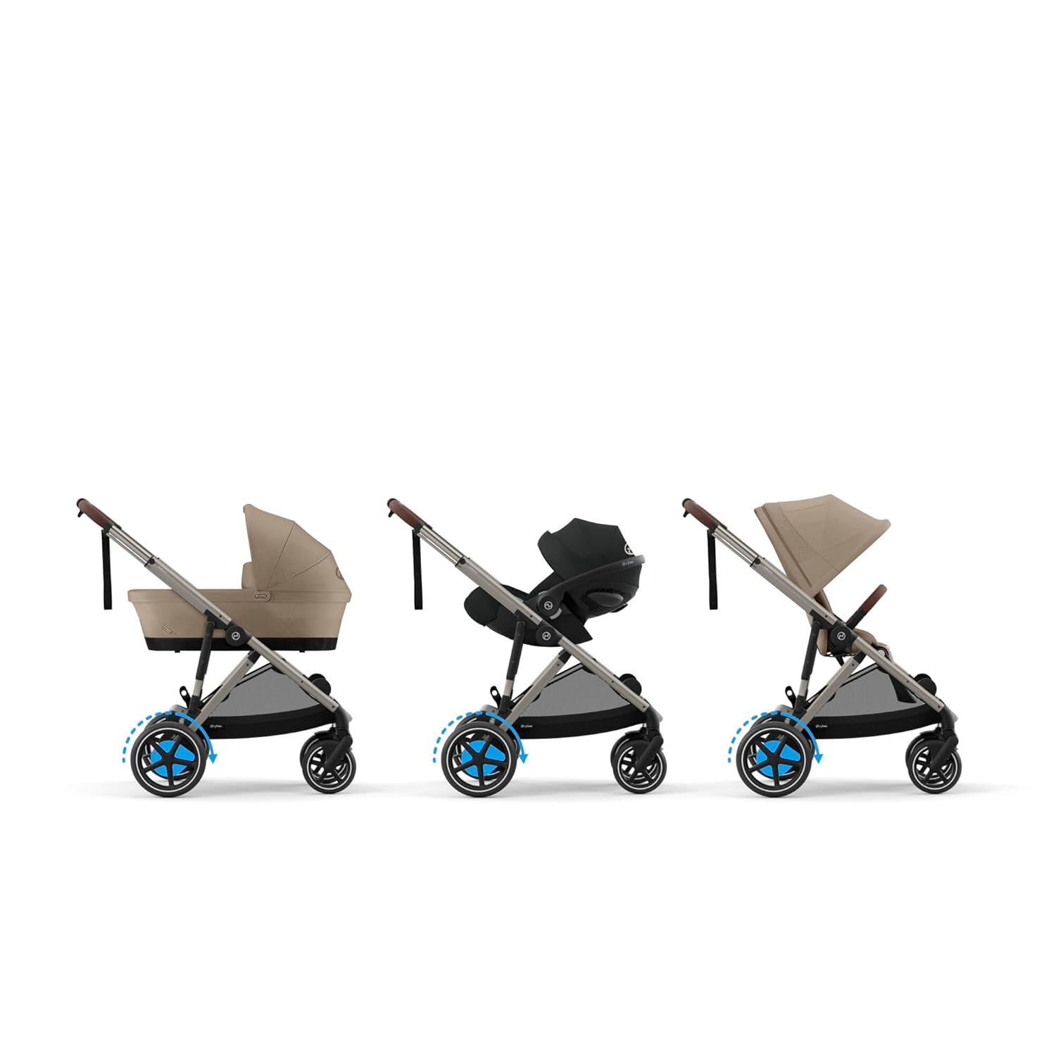 CYBEX Gold Kinderwagen e-GAZELLE S, Ab Geburt bis ca. 4 Jahre, Max. 22 kg (Single-Modus) / 2x 22 kg (Duo-Modus), All-in-1-System mit E-Antrieb und 20+ Konfigurationen, Moon Black