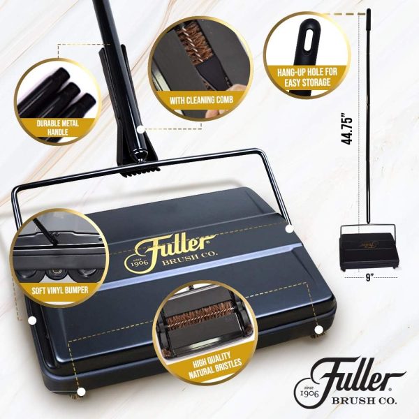 17027 Carpet Floor Sweeper- Mini Stick Cleaner For Hardwood Surfaces, Wood Floors, Laminate, Tile- Small Portable For The Home Or Office Cleans Dust Pet Hair- Electrostatic Silent, Black