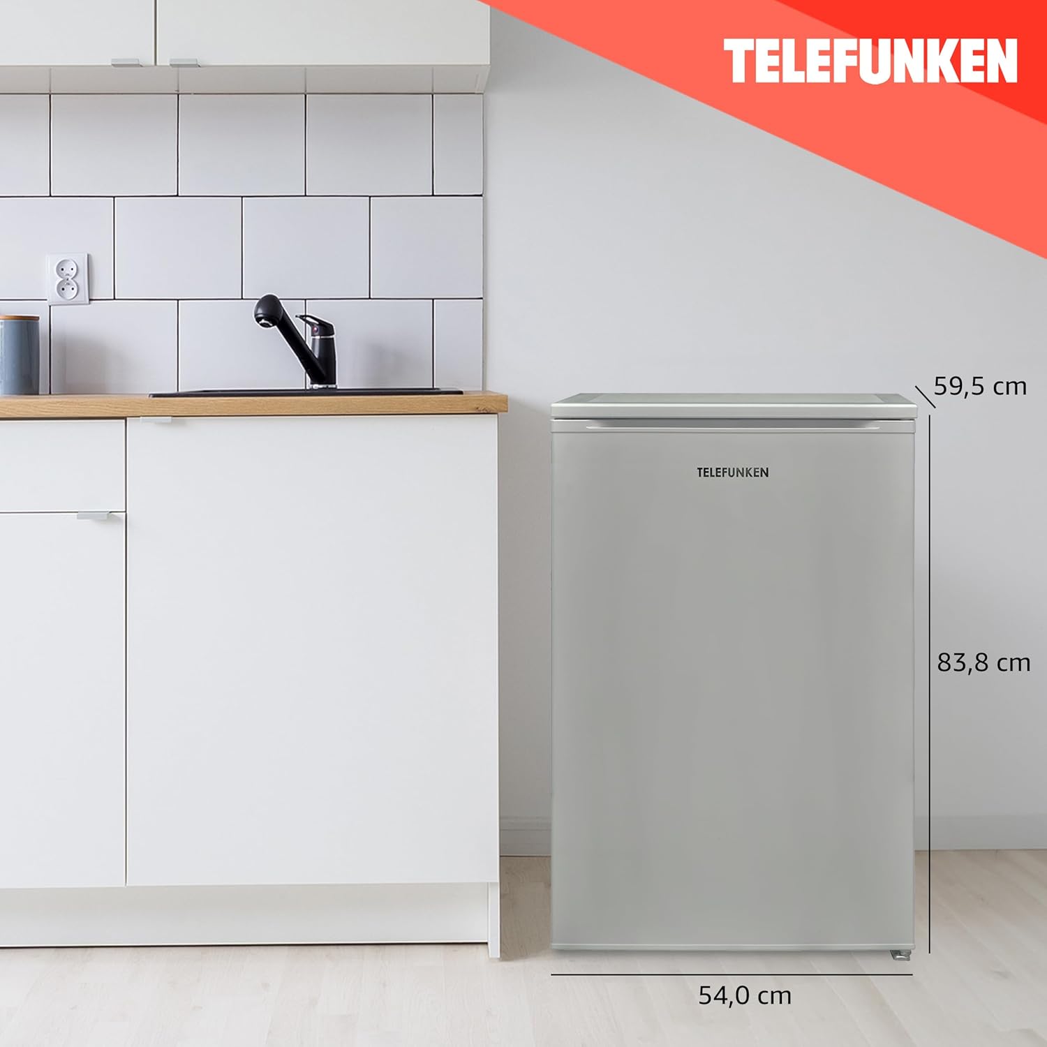 TELEFUNKEN Kühlschrank ohne Gefrierfach freistehend | Standkühlschrank mit 135 Liter Nutzinhalt | Kühlschrank klein mit Gemüsefach | Vollraumkühlschrank | Türanschlag wechselbar | C-135-100-S silber