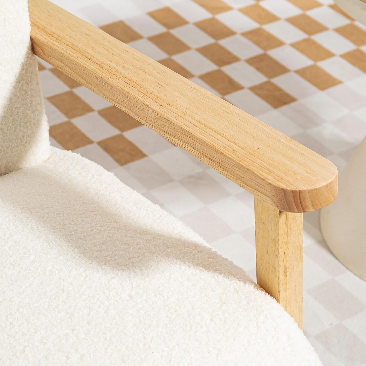 HOMCOM Sessel mit Rückenlehne, Armlehnen, Gepolstert Loungesessel mit Sherpa-Optik, Holzbeine, für Schlafzimmer, Wohnzimmer, bis 120 kg, Cremeweiß