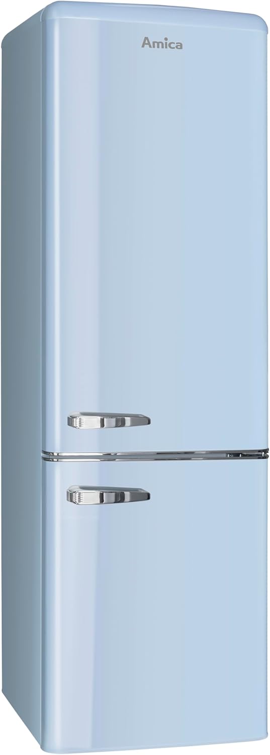 Amica KGCR 387 100 L Retro Kühl-/Gefrierkombination / Baby Blue (Hellblau) / 181cm (H) x 55cm (B) x 62cm (T) / Retro-Design / Kühlschrank mit Gefrierfach