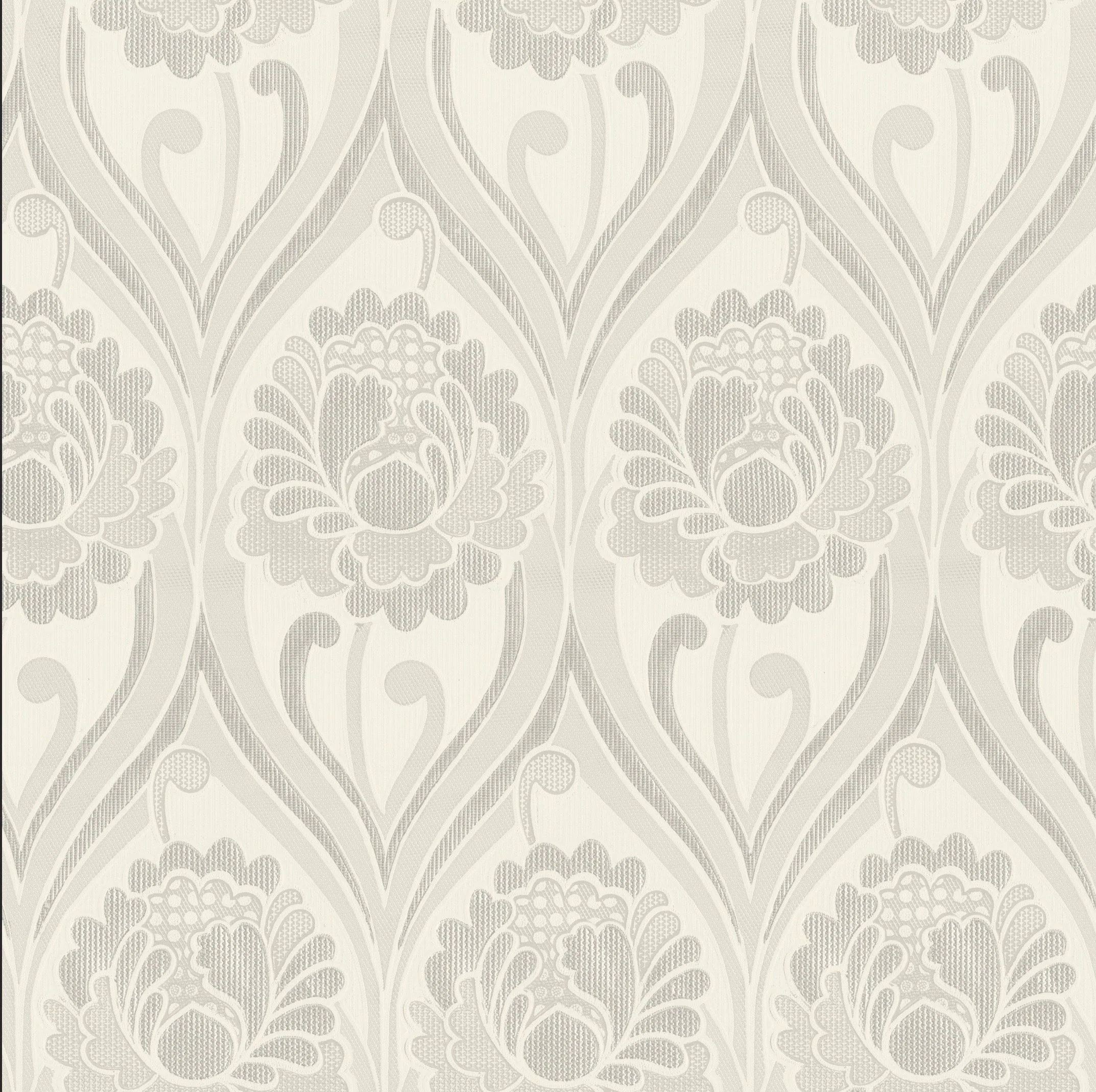 Vintage floral damask Wallpaper -  Pearl White