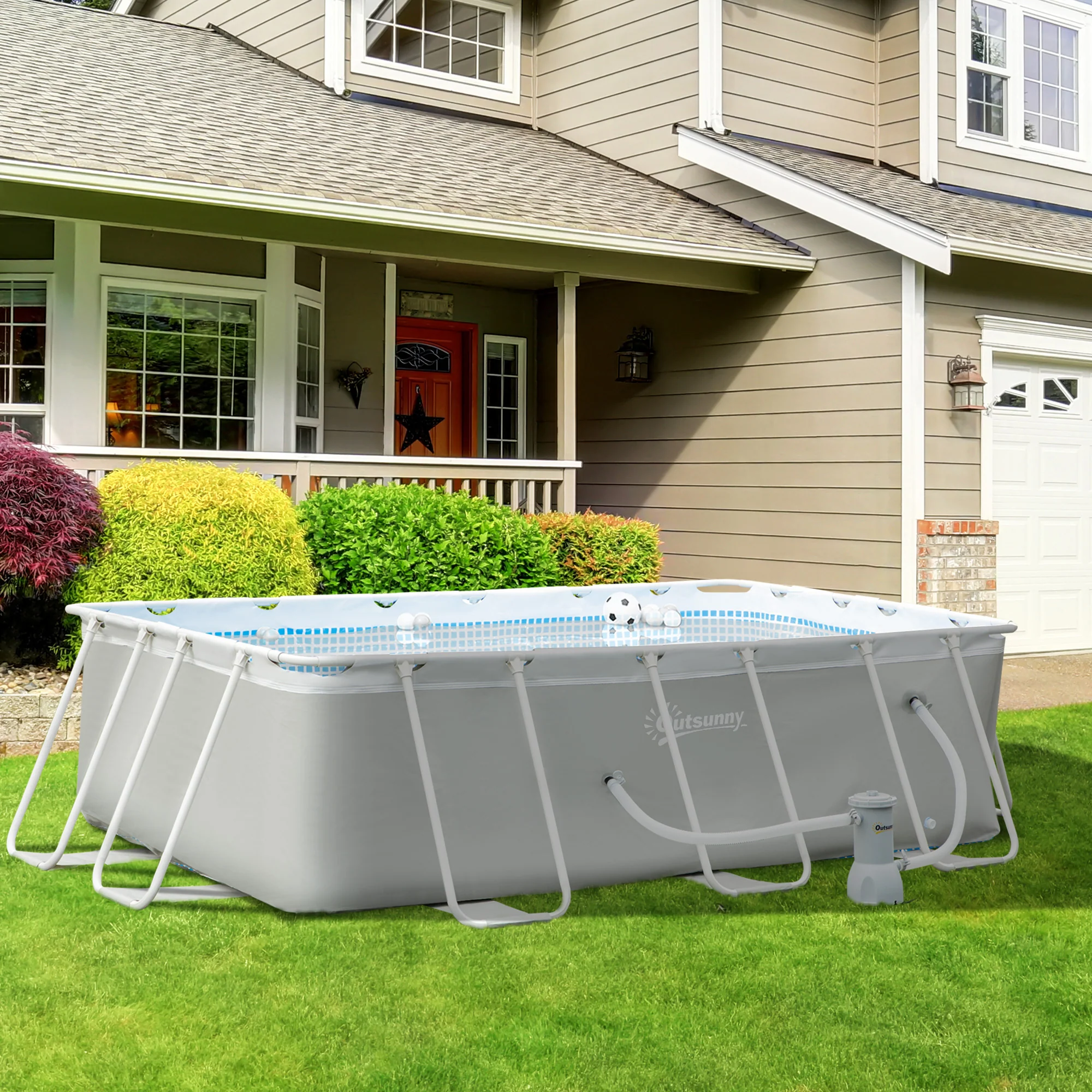 Easycomfort Piscina Fuori Terra da Giardino Rettangolare con Pompa di Filtraggio, 340x215x80cm, Grigia