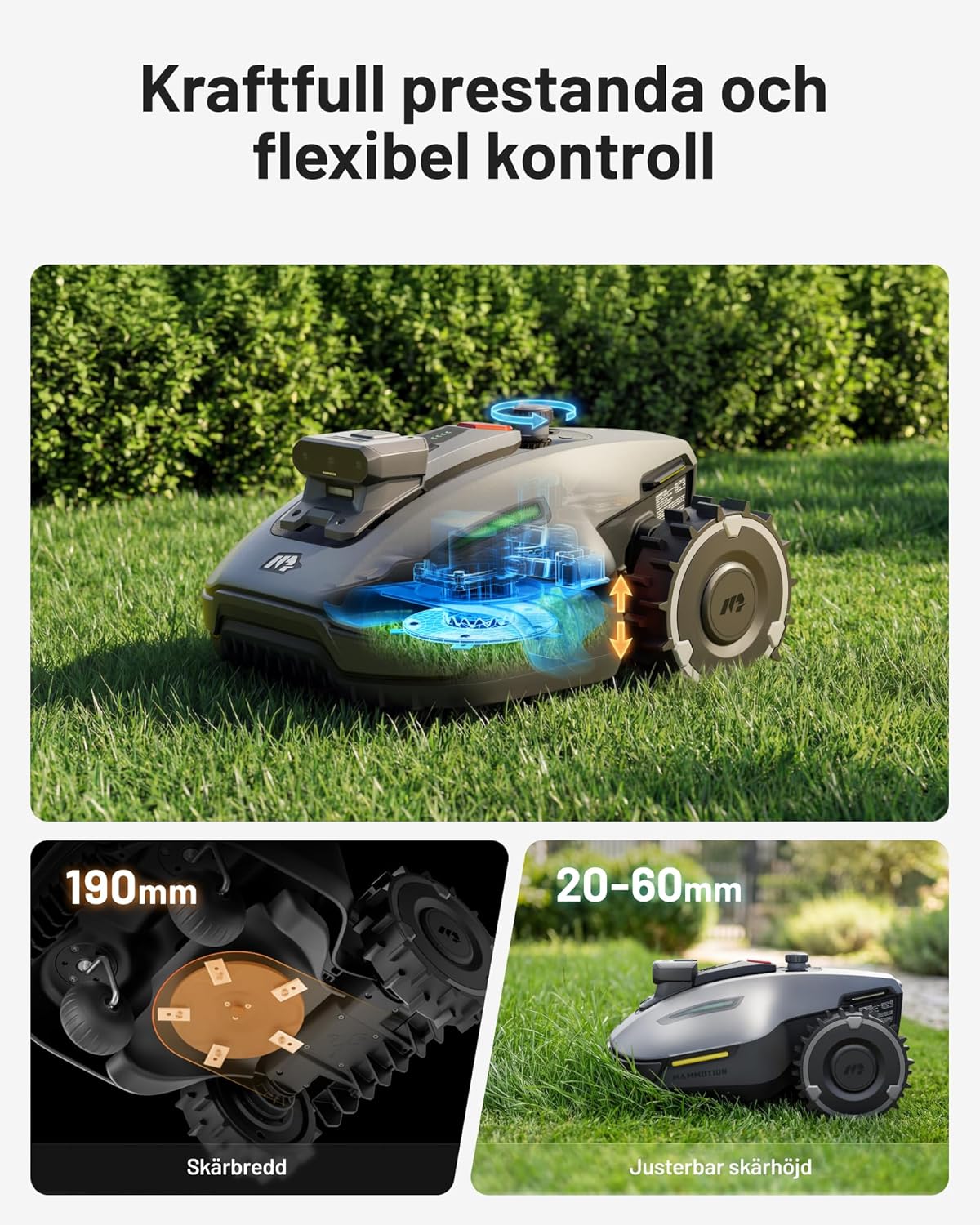 MAMMOTION YUKA mini 2500 robotgräsklippare utan gränskabel, ingen signalförlust, ingen RTK, AI-bildbehandling med tre kameror, DropMow, 45 % lutning, automatisk mappning, upp till 500 m2