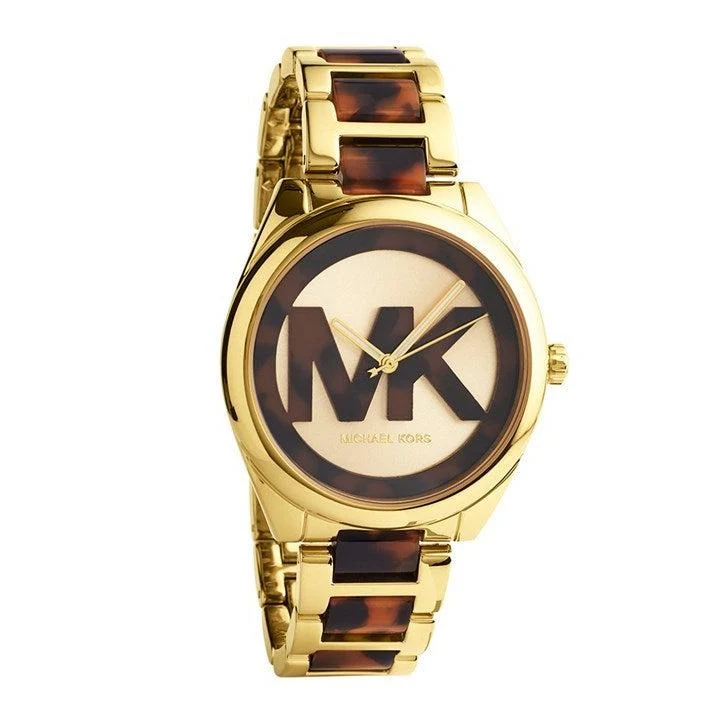 Michael Kors Janelle Three-Hand Gold and Brown Tortoise Acetate Women's Watch - MK7136