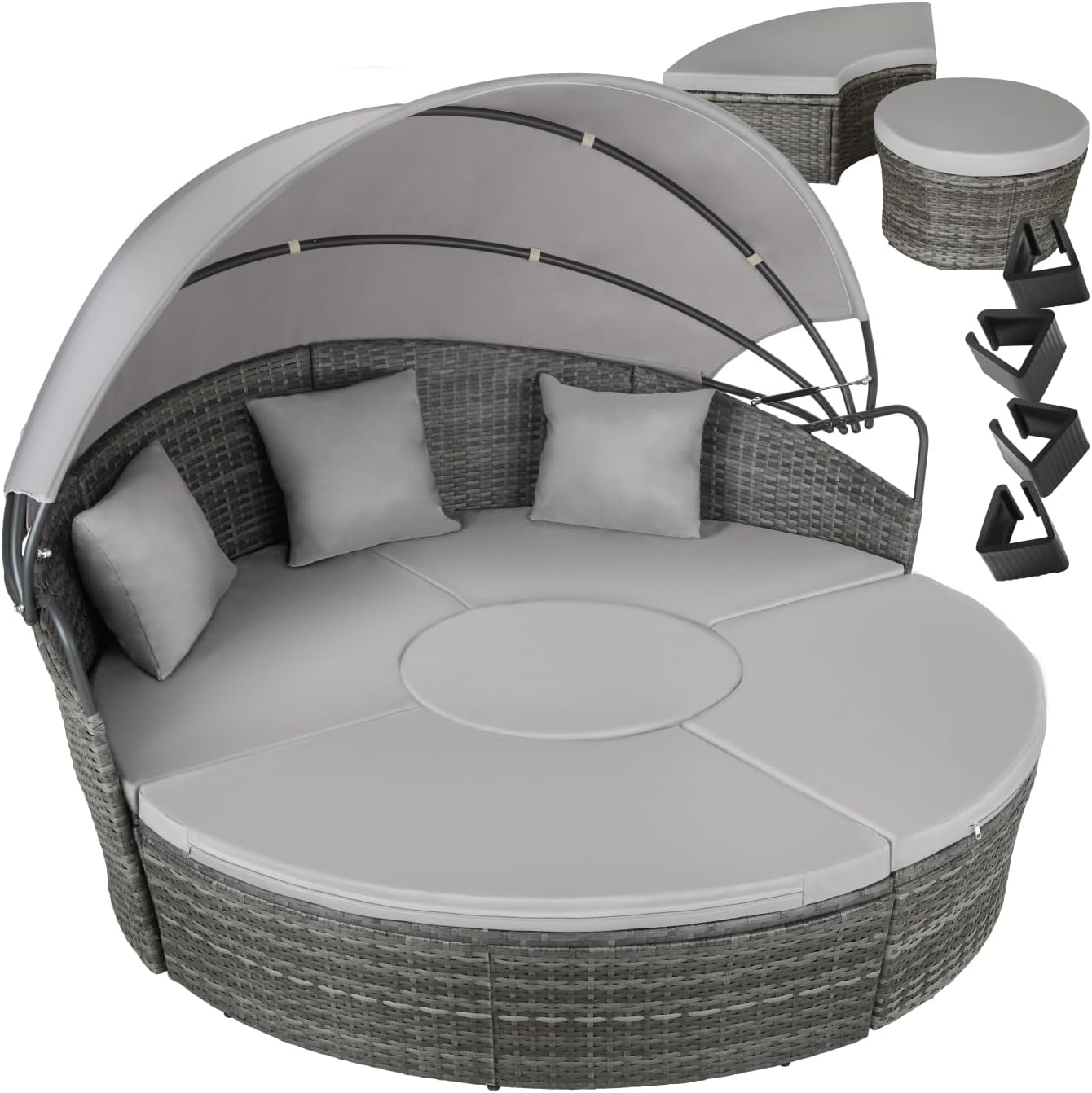 tectake® Lounge Muschel Sonneninsel Outdoor wetterfest, Gartenmuschel, Sonnenliege 2 Personen und mehr, multifunktionales Terrasse oder Balkon Möbel, Gartenliege wetterfest - grau
