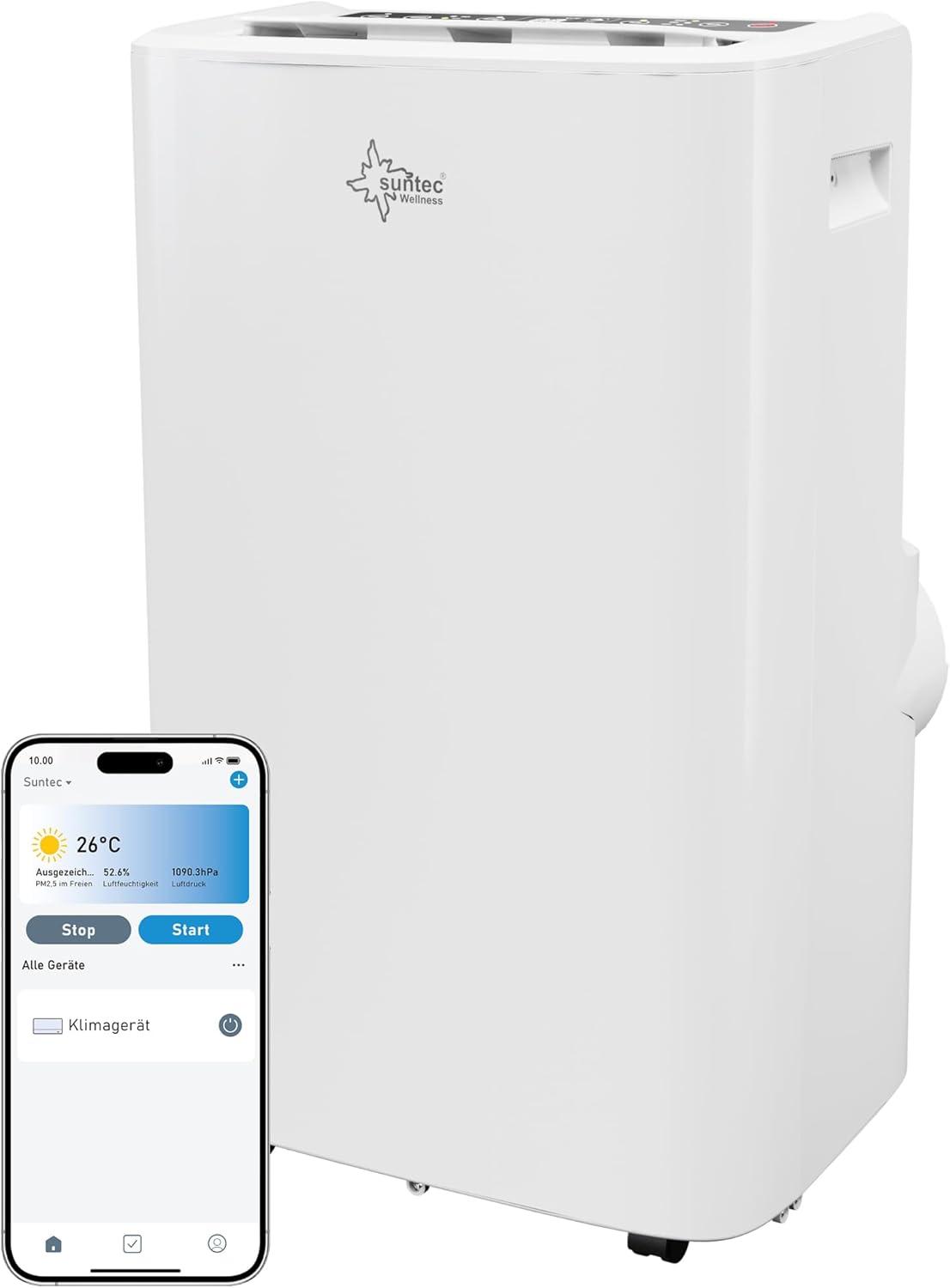 SUNTEC Mobiles Klimagerät Impuls 2.6 Eco R290 – Klimaanlage mobil und leise mit Abluftschlauch – Kühler & Entfeuchter für Räume bis 34 qm – Mobile Kühlung für Wohnung & Büro – 9.000 BTU | 2600 Watt