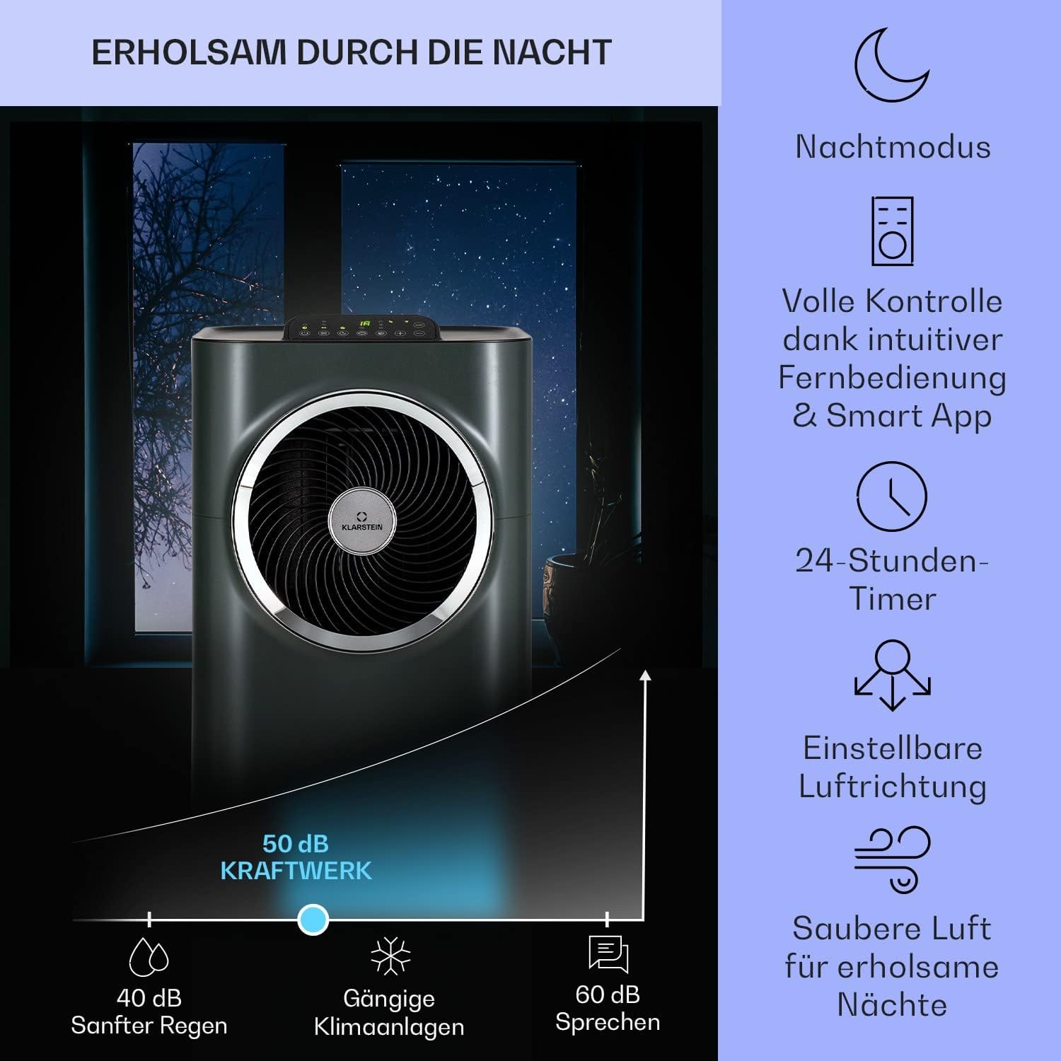 Klarstein Mobile Klimaanlage mit Abluftschlauch, 5-in-1 Klimagerät, Ventilator, Luftentfeuchter, Luftreiniger & Nachtmodus, App-Steuerung, Kleine & Portable für Wohnung & Büro, 12000 BTU