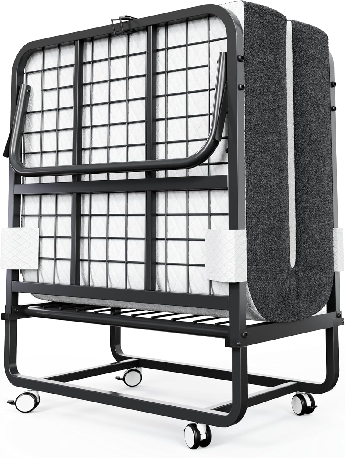 CAIYUN Cama Plegable de 100 x 190 cm, colchón de espuma viscoelástica de 13 cm aprox., cama de invitados, marco de metal, ruedas