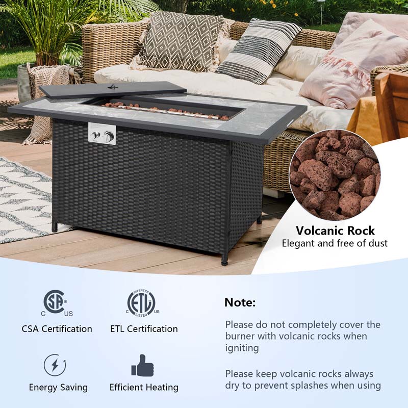 Eletriclife 52 Inch Rattan Wicker Propane Fire Pit Table with Cover and Lava Rock