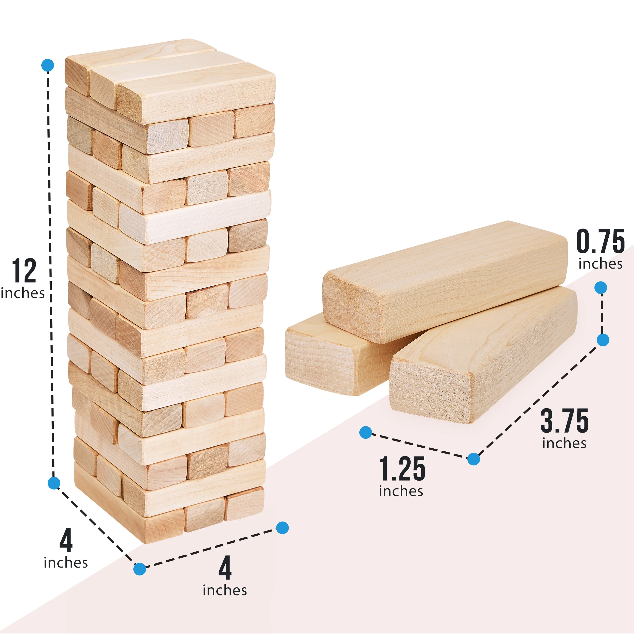 Pennsylvania Woodworks Maple Tumble Tower Game - Heavy Duty Timber Tower Wooden Block Set - Stackable Hardwood Blocks - Tabletop & Outdoor Family Games