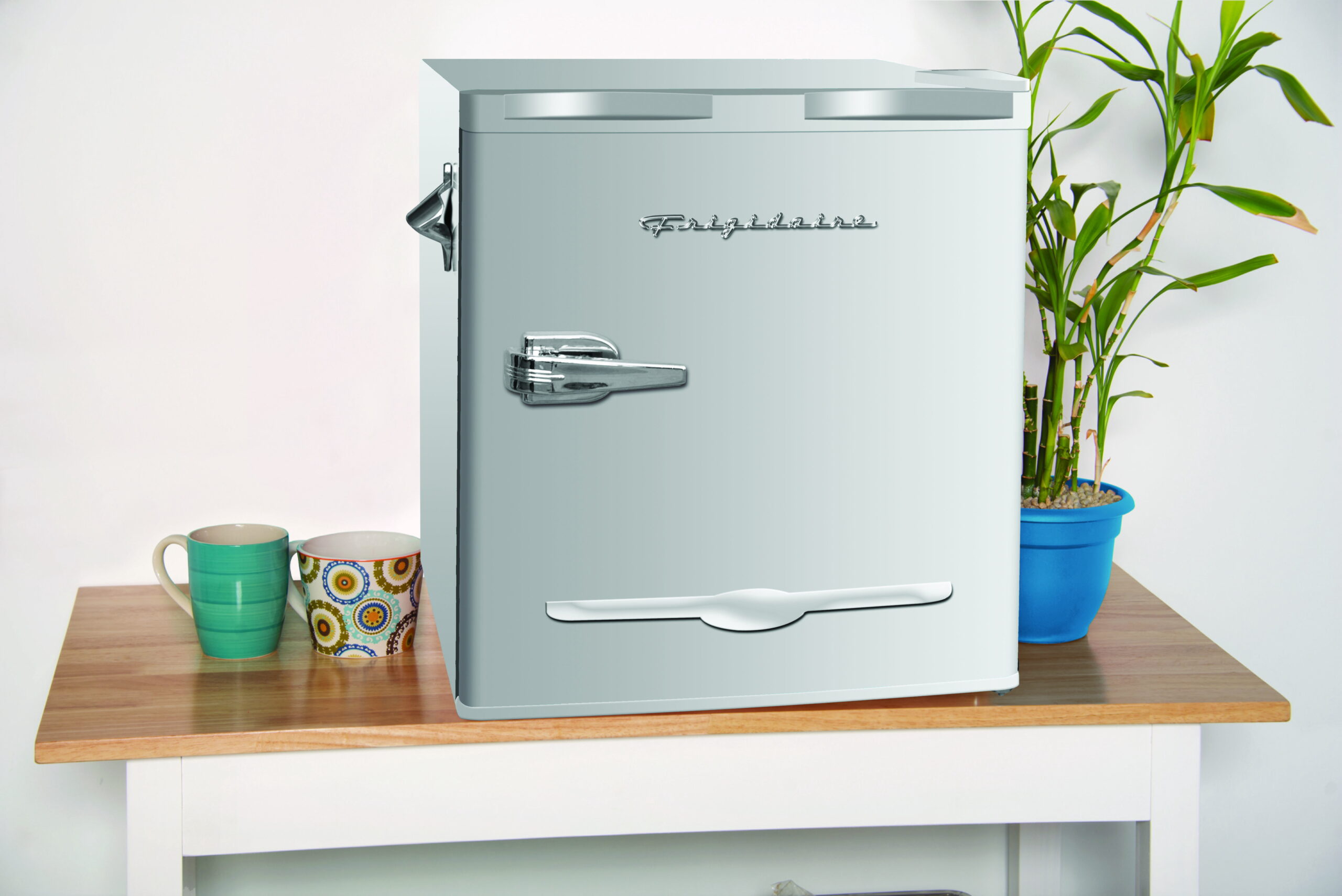 1.6 Cu Ft Retro Mini Fridge with Side Bottle Opener, Moonbeam