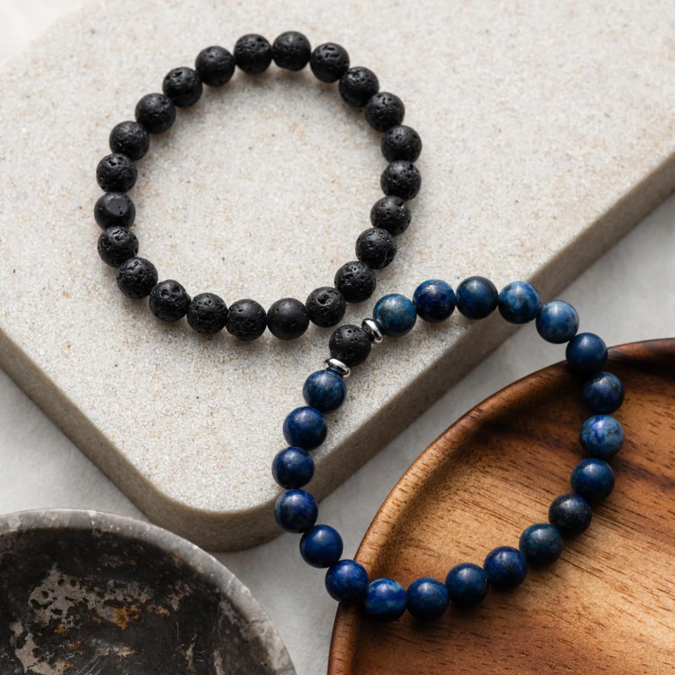 Set van 2 - Vriendschapsarmbanden - Lapis Lazuli & Lavasteen - Armbandenset