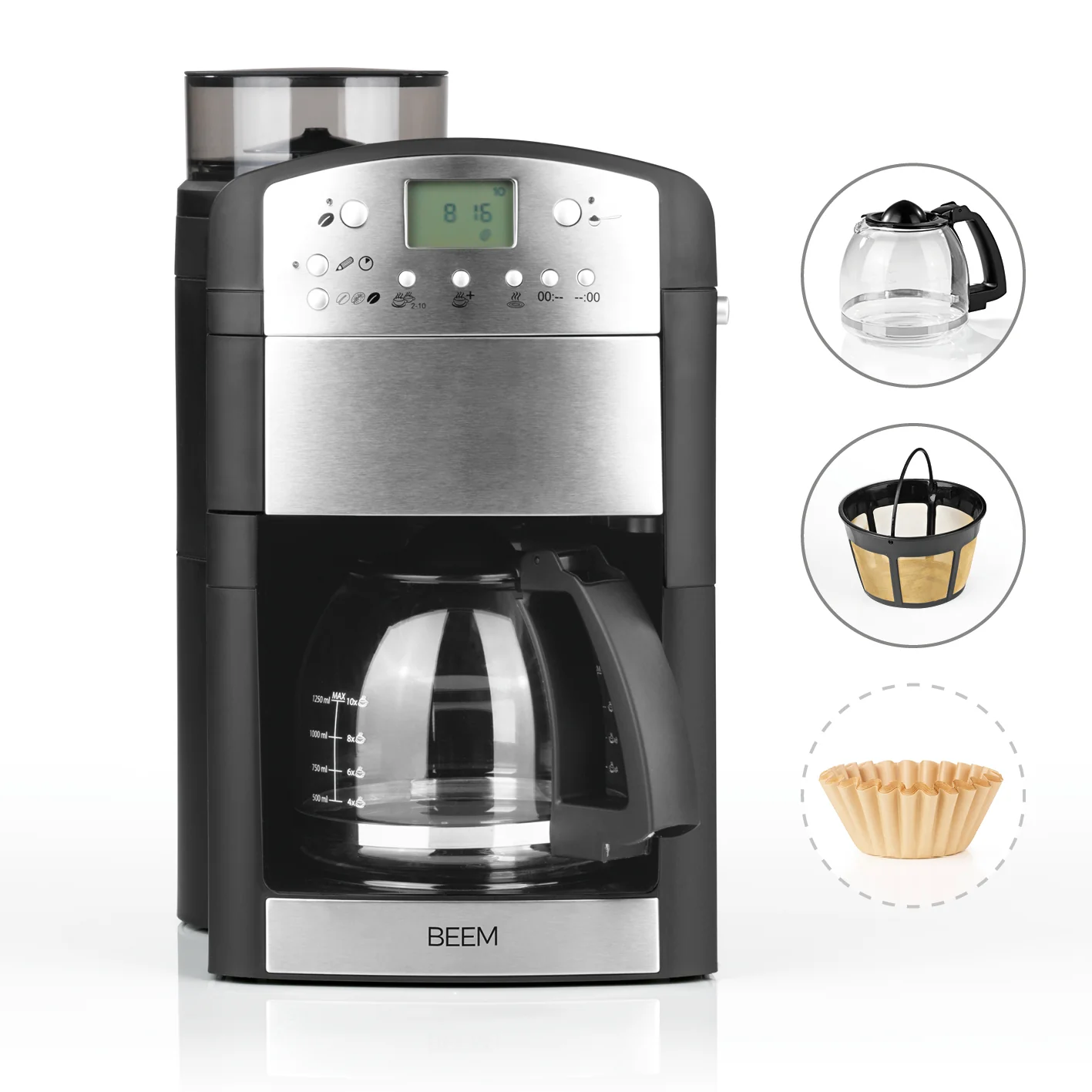 2025 FRESH-AROMA-PERFECT Cafetera de filtro con molinillo – jarra de vidrio