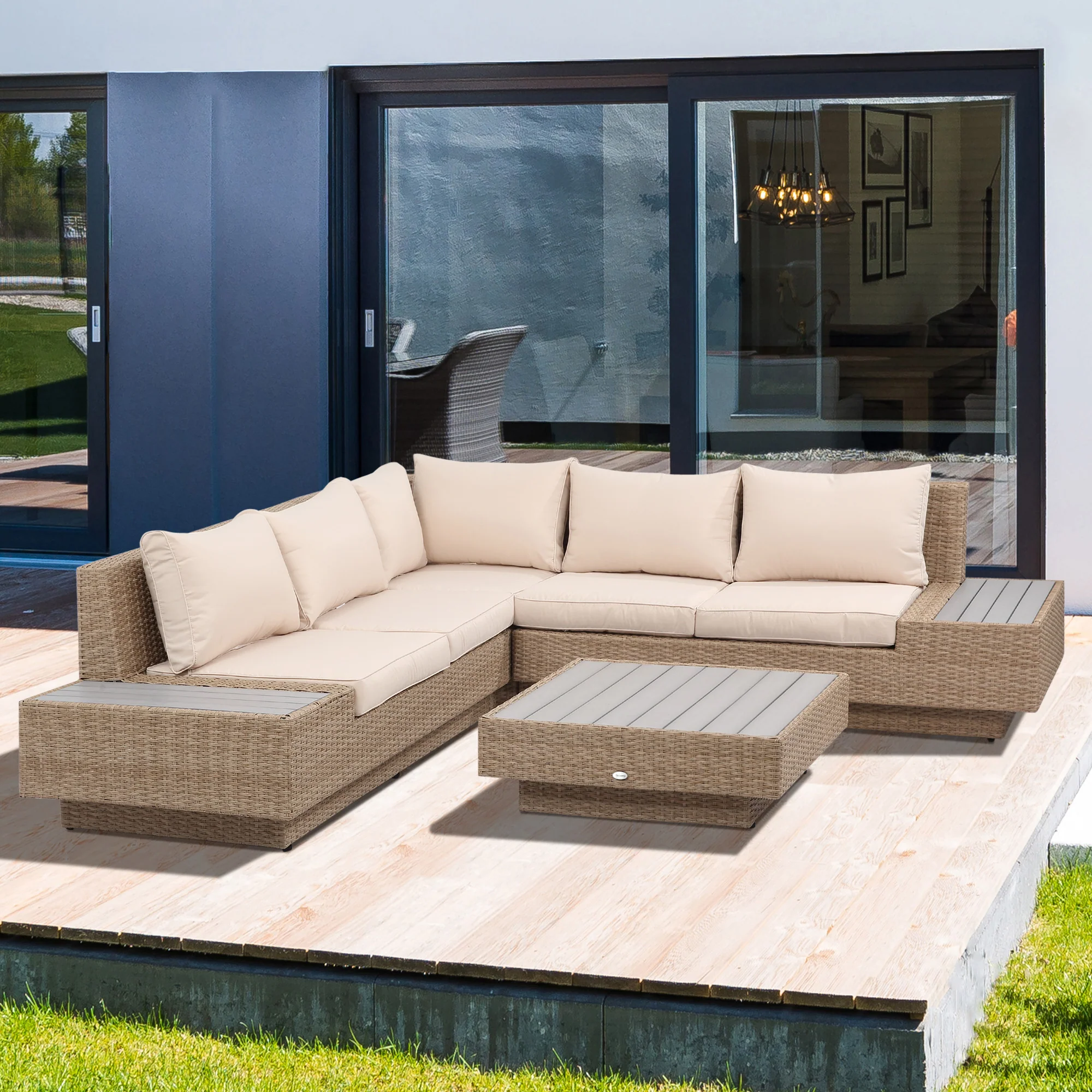 poly-rotan tuinmeubelen 4-delige loungeset zitgroep set met aflegvlakken