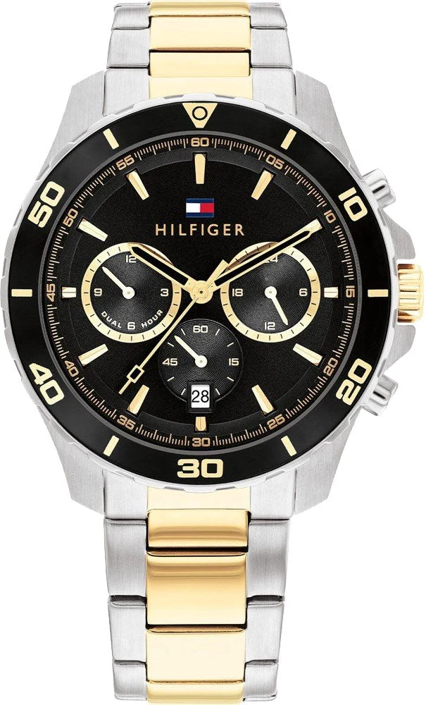Tommy Hilfiger Two-Tone Steel Black Dial Multi-function Men's Watch - 1792095