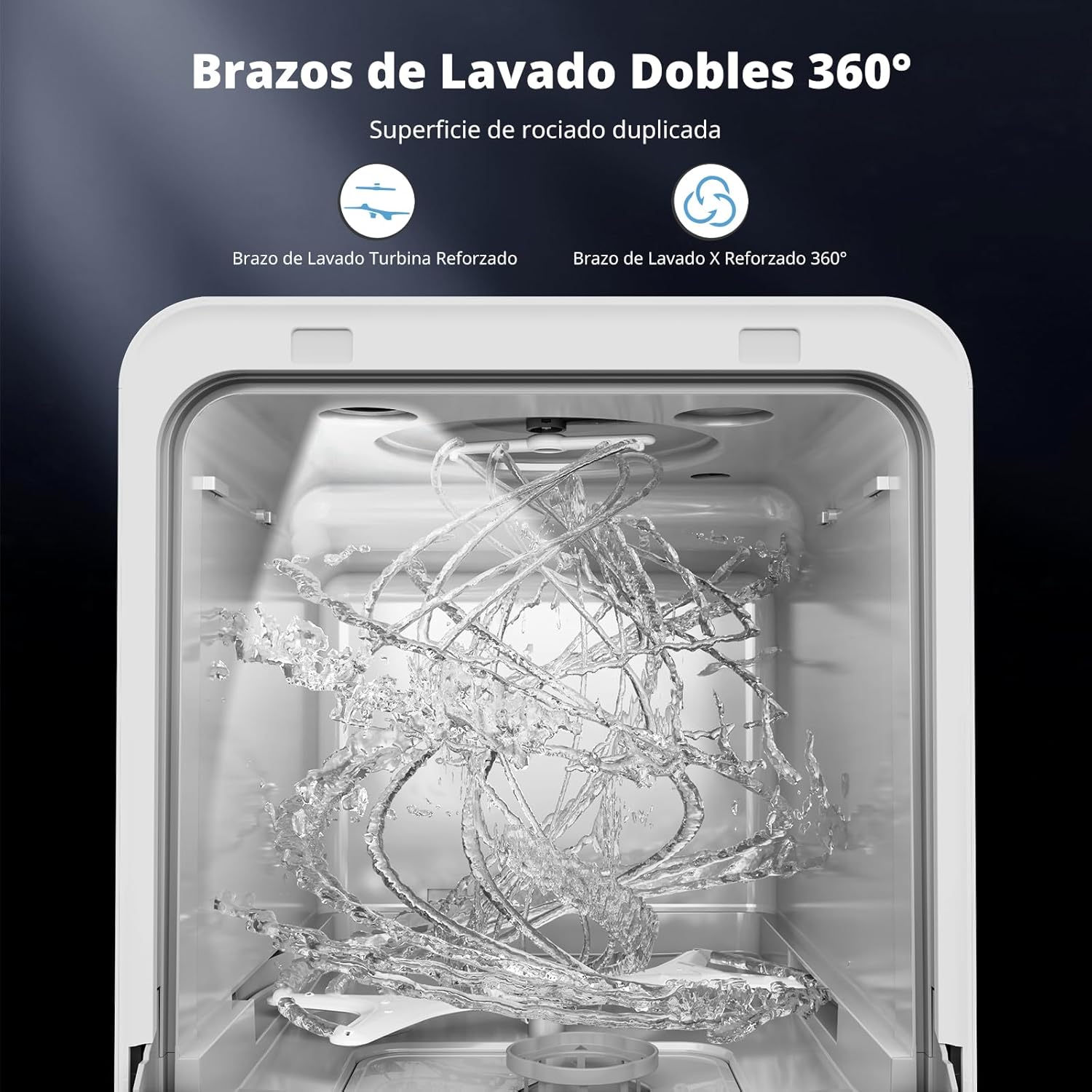AIRMSEN Lavavajillas de Encimera Mini Lavavajillas con Tanque de 5L, 7+2 Programas Diseño Ultra Estrecho (37x50cm) y Gran Profundidad Lavavajillas Compacto Rociado Dual 360° Blanco (Blanco)