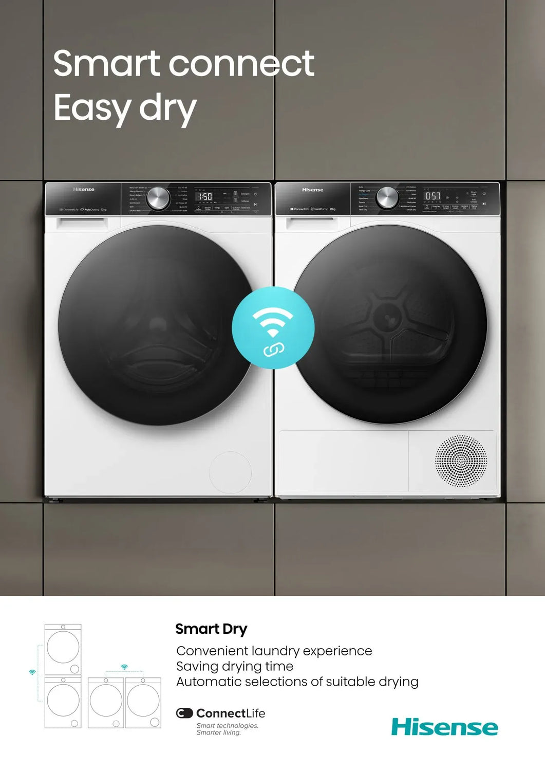 Hisense 10.5kg Wash / 6kg Dry Autodose Washer Dryer with Wifi - White | WD5S1045BW