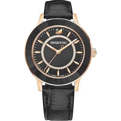 Swarovski Octea Lux Black Dial Black Leather Strap Women's Watch 5414410