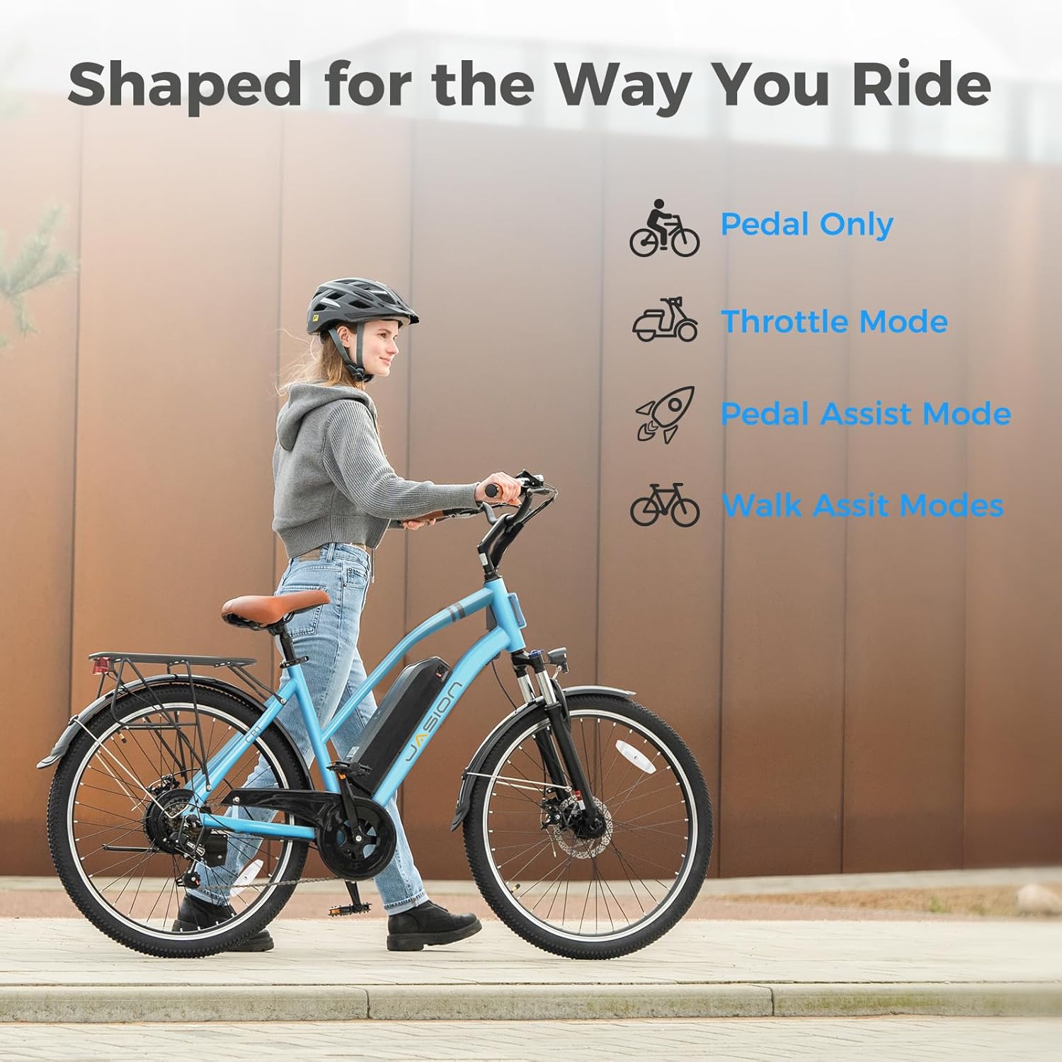 Jasion CB1 Electric Bike for Adults, 1000W Motor Peak Ebike, 450Wh Removeable Battery, 26'' City Cruiser Bicycle, 22 MPH Commuter Women Ebike, 7-Speed Gear