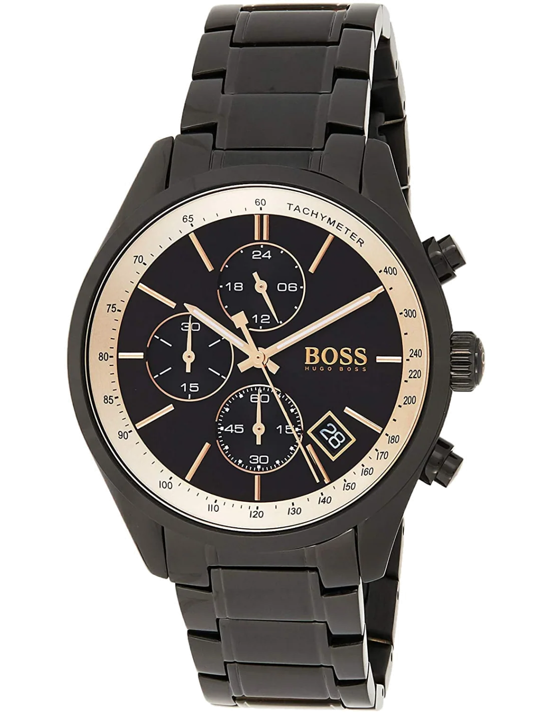 Hugo Boss Grand Prix Chronograph Black Dial Black Steel Strap Watch for Men - 1513578
