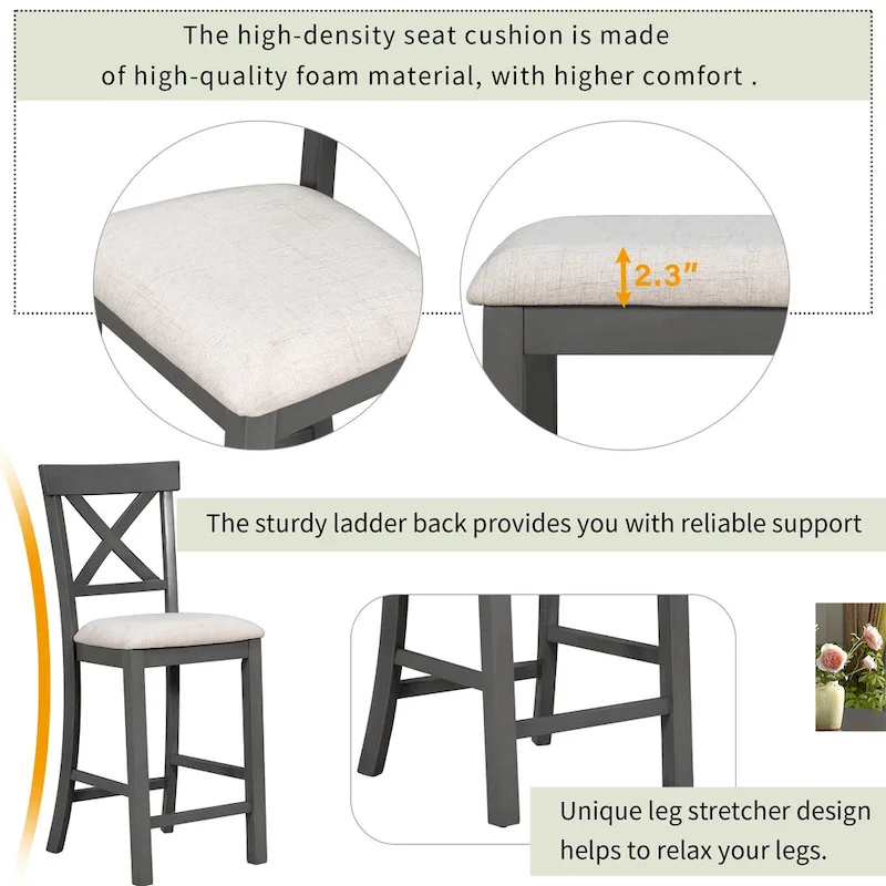 Nestfair 6-Piece Counter Height Dining Table Set with Chairs and Bench