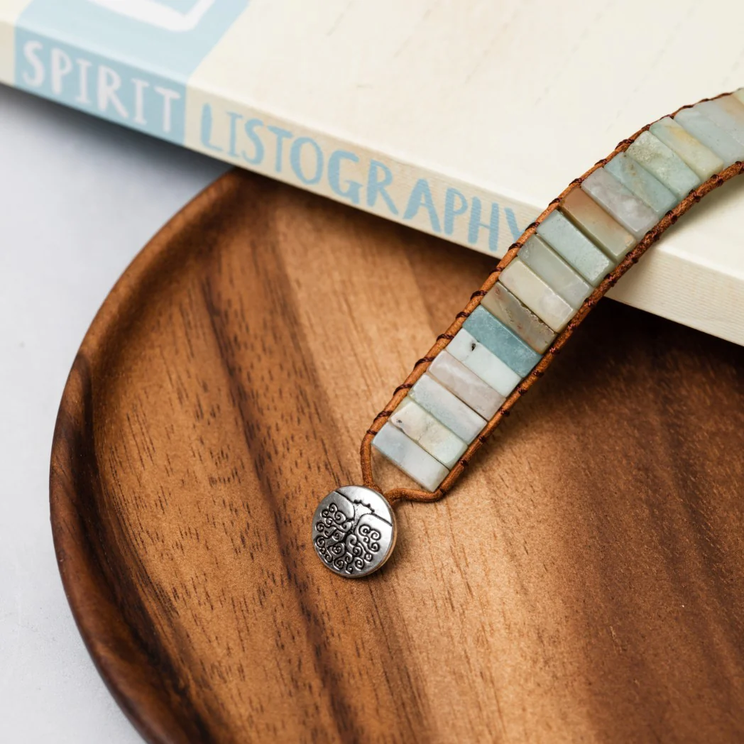 Bohemian Armband - Leer & Amazoniet - Tree of Life - Evenwicht