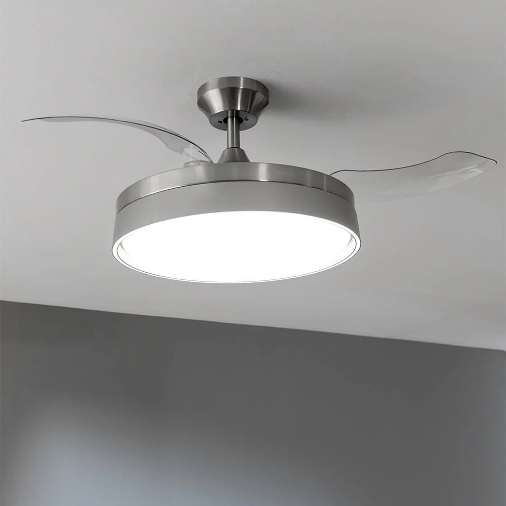 Ventilador de Techo Cecotec con Aspas Retráctiles y Lámpara Invisible EnergySilence Aero 4280 de Acero, 40 W, Diámetro 42 Pulgadas (106 cm), Temporizador, 3 Tonos de Luz, Función Verano-Invierno