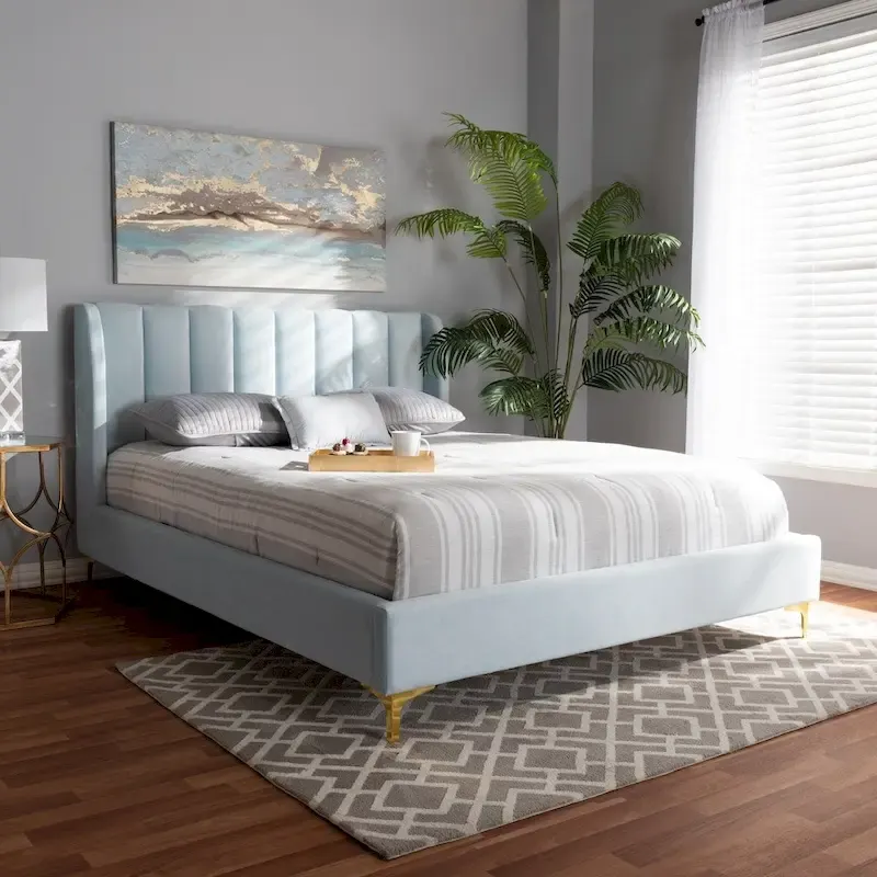 Bruce Glam Velvet Platform Bed in Silver Orchid