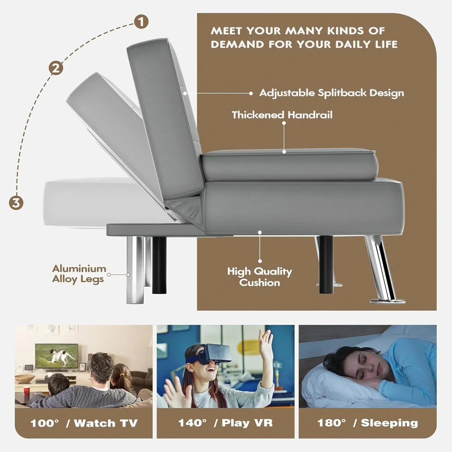 Homall Futon Sofa Bed Leather Futon Couch with Armrests Adjustable Recliner Sleeper Sofa Bed