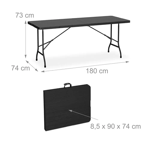 Relaxdays Tavolo da Birreria con Panche, Set da Giardino, Panchine e Tavolino 180 cm Pieghevoli, Aspetto Legno, Nero, Acciaio : Giardino e giardinaggio