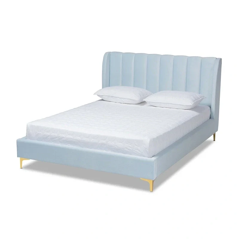 Bruce Glam Velvet Platform Bed in Silver Orchid