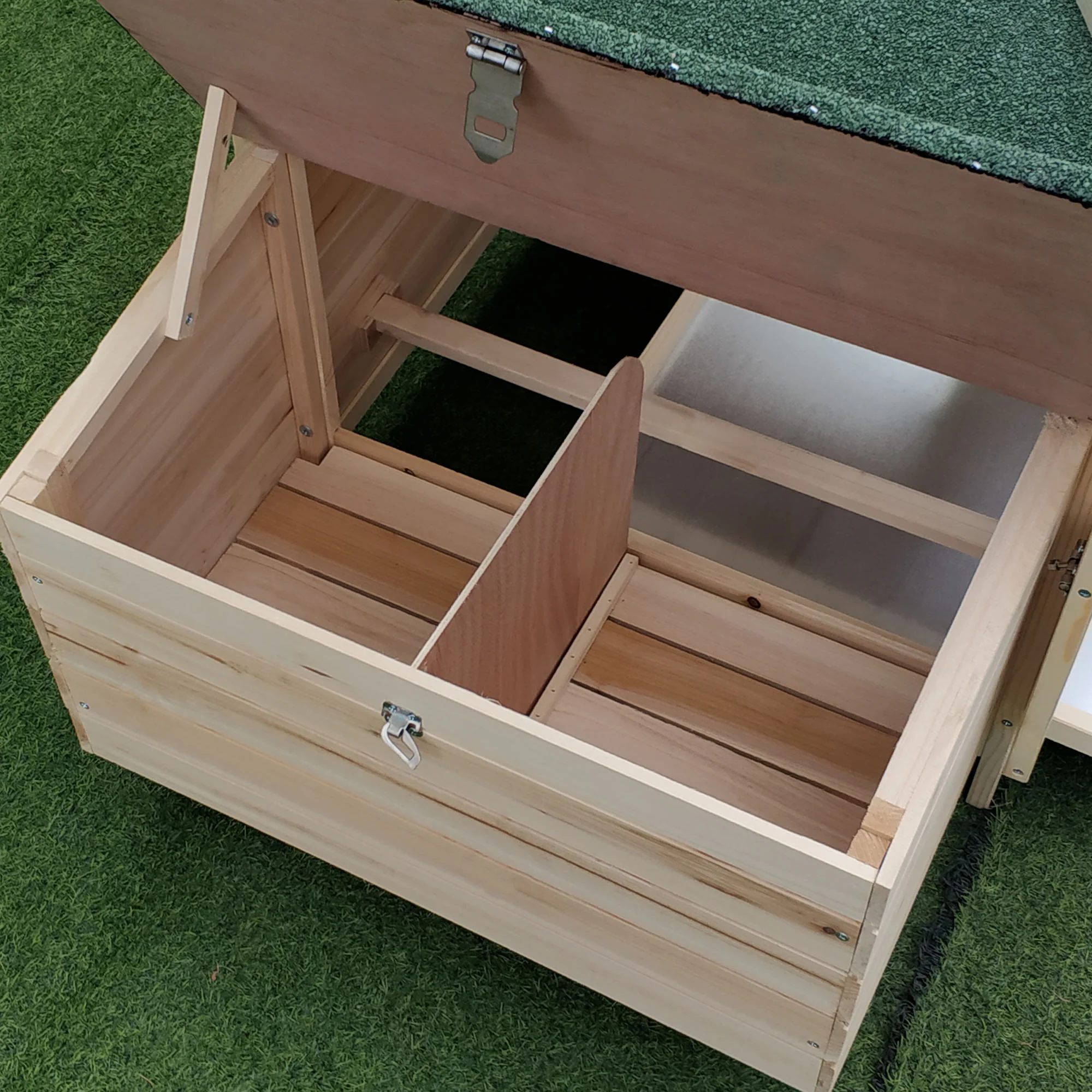 PawHut Kippenhok met ren kippenhuis kippenhok legnest massief houten stok