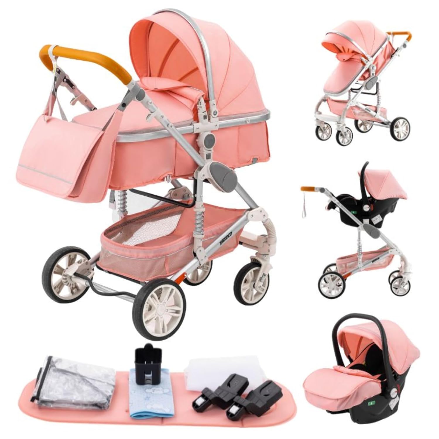 YAZOCO kinderwagen 3 in 1 Buggy Babybett Komplett Set Einem Klick Zusammenklappbarer Kinderwagen, KombiKinderwagen Aluminiumrahmen für Neugeborene (Schwarz)