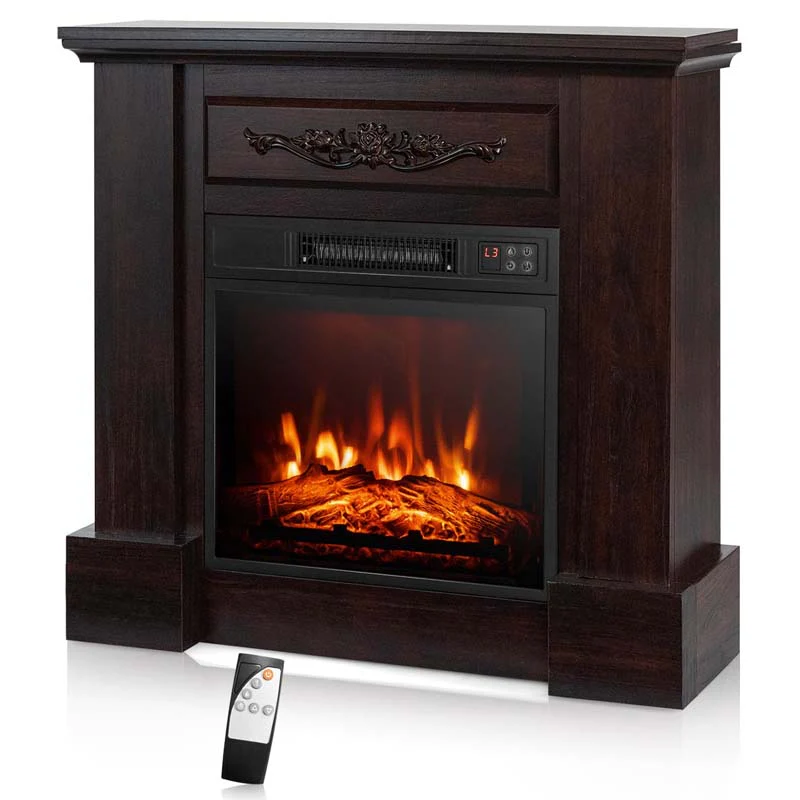 32Quot Solid Electric Fireplace With Mantel 1400W Freestanding Mantel Fireplace Heater With Remote Control Thermostat 6H Timer
