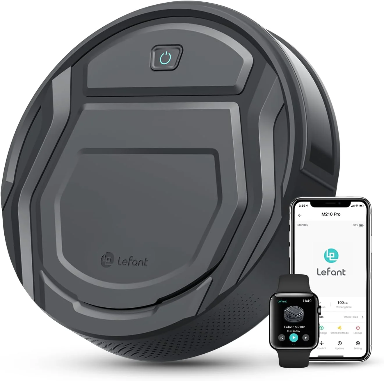 Lefant M210 Pro Robot Vacuum Cleaner, 2200 Pa Suction, 120 Min Autonomy, Tangle-Free Robot Vacuum Cleaner, Thin, Ideal for Pet Hair, Low Hair Carpets, Wi-Fi/App/Alexa, Grey