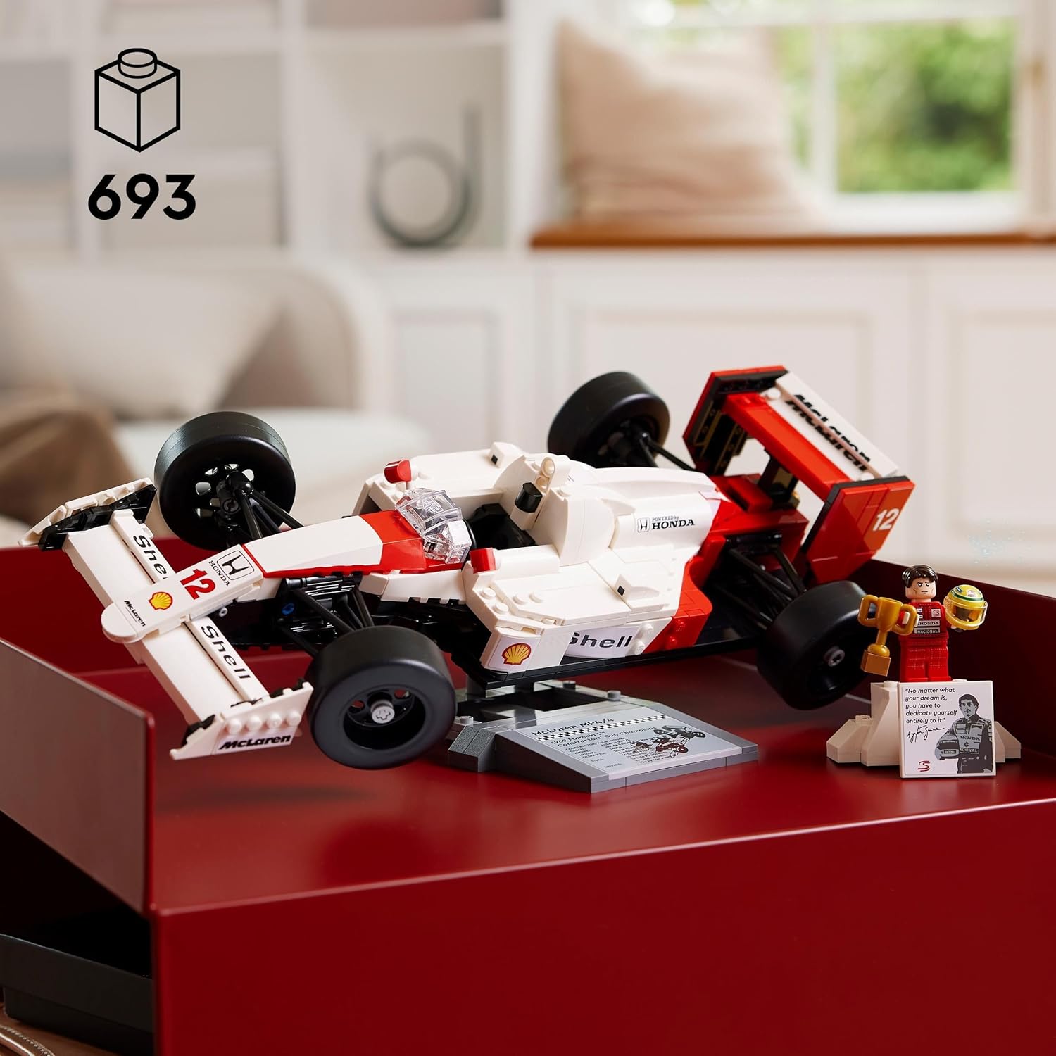 LEGO Icons McLaren MP4/4 & Ayrton Senna minifigur, rumsdekoration för skrivbord, hem och kontor, presentidé till jul eller födelsedag för fans av coola racerbilar, byggsats för vuxna 10330