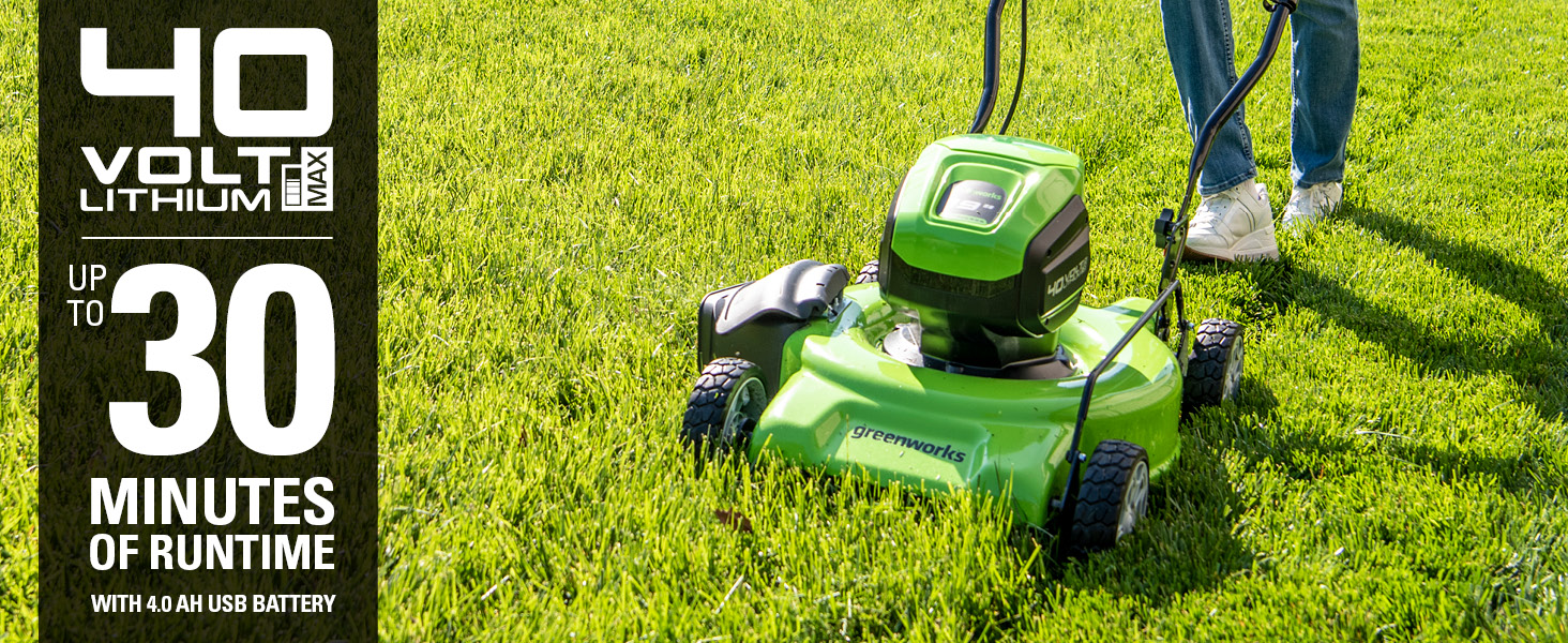 Greenworks 40V 19" Brushless (2-In-1) Lawn Mower, 4Ah USB (Power Bank) Battery and Charger Included MO40L414 40V