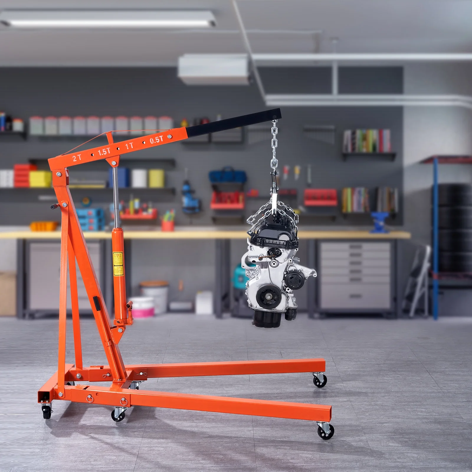 BENTISM 2T Klappbarer Motorkran Motorheber mit Wasserwaage 4400 lbs/2 Tonnen Hochleistungs-Hubsteiger Werkstattkran Alterungsbeständiger Motorkran
