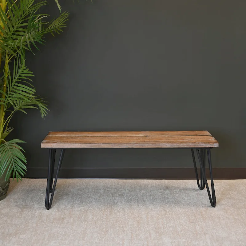 Roundhill Furniture Aryven Rustic Dark Pine Industrial Dining Bench