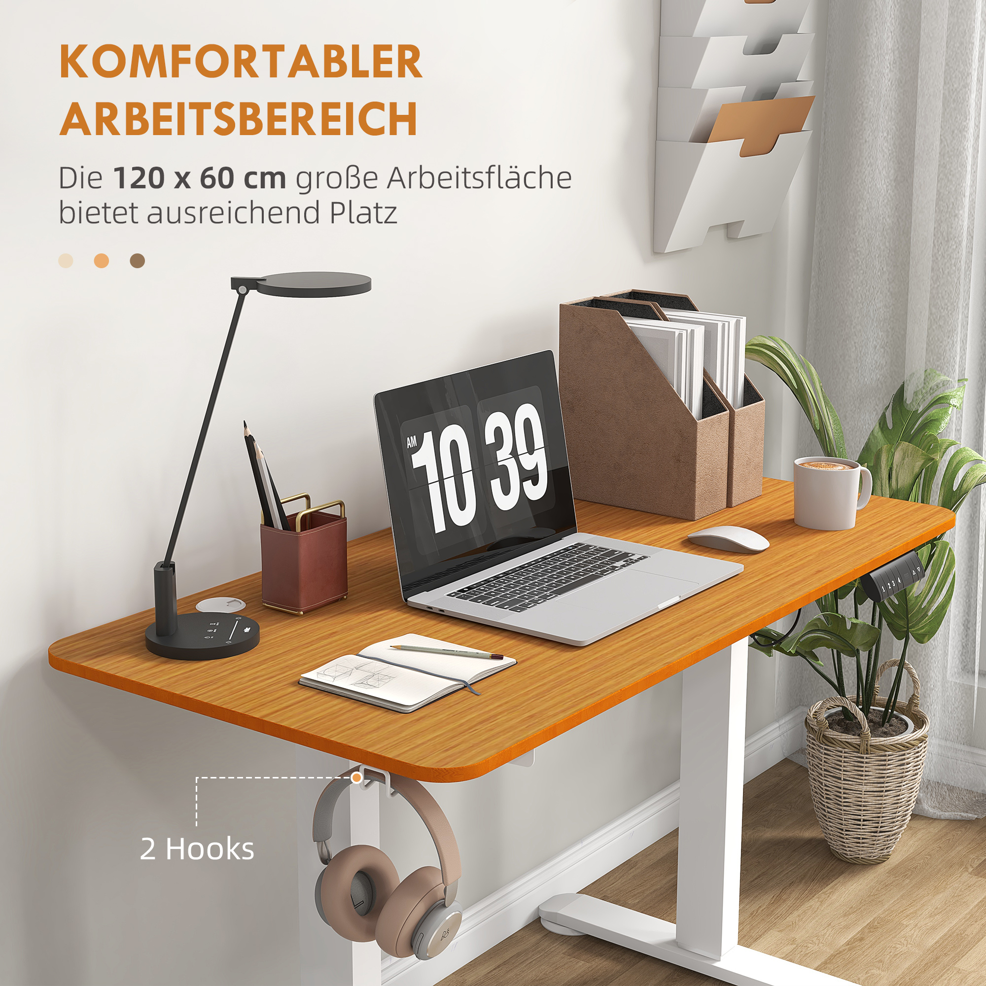 Vinsetto Zit-sta Bureau, in hoogte verstelbaar, 120x60x72-116cm, Natuur/Wit