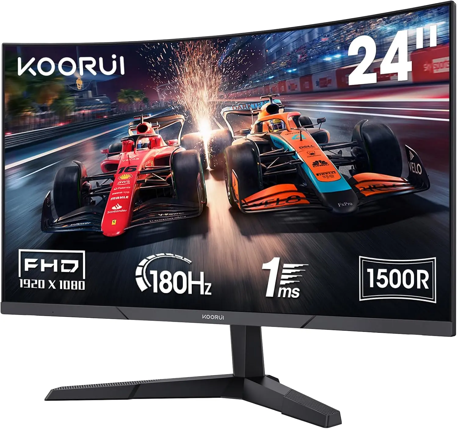 Monitor KOORUI 24' Monitor Curvo para juegos alta definición completa 180 Hz 1ms, Pantalla PC 24E6CA, negro