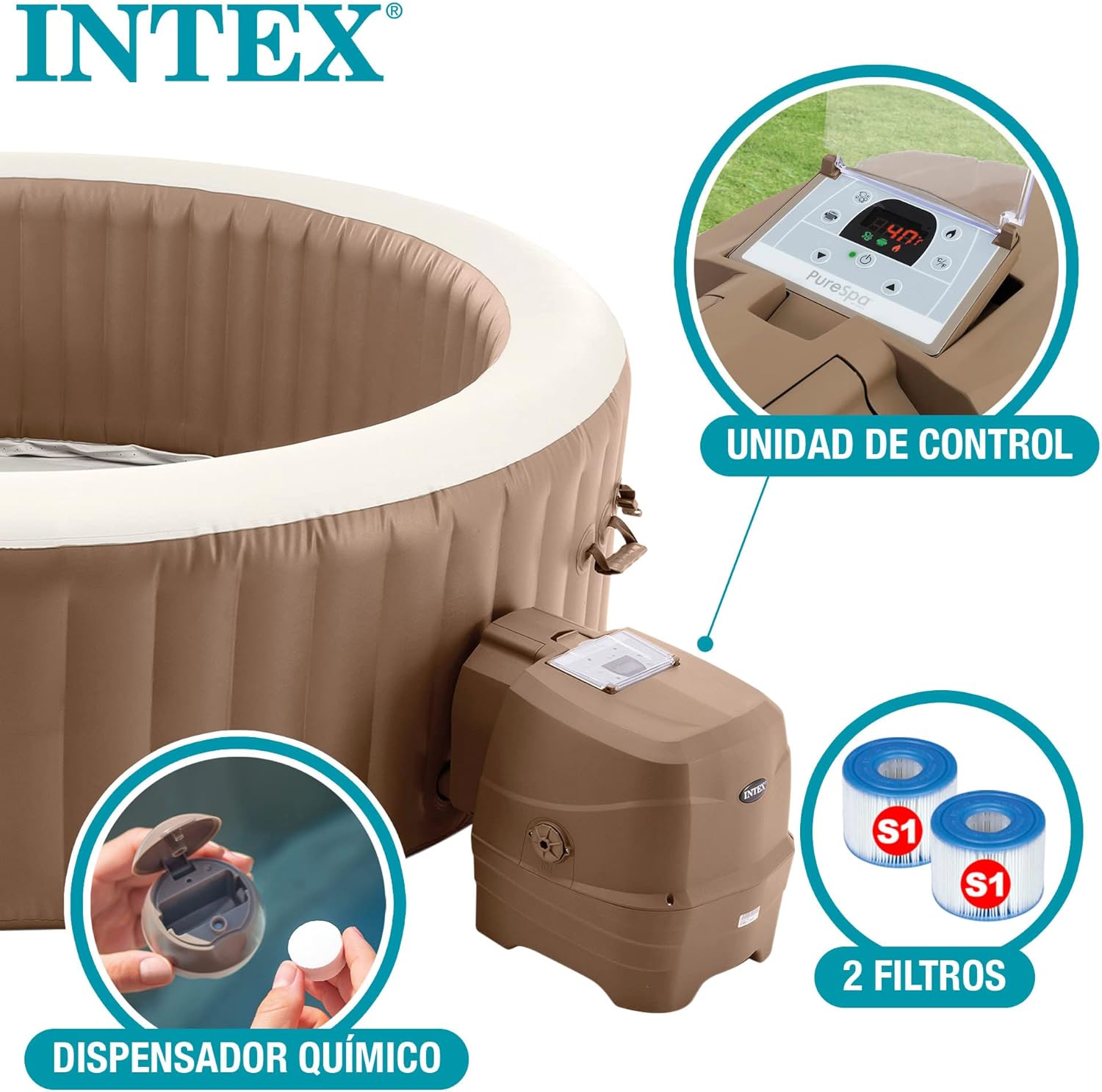 Intex 28428EX Spa hinchable, Beige, 6 Personas