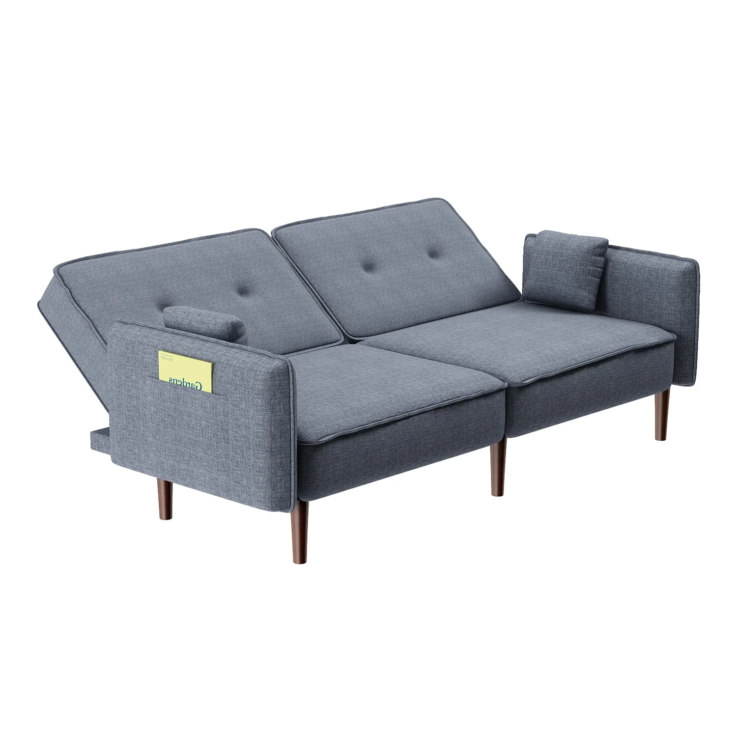 Sofá Futón Moderno Gris de Tela con Patas de Madera Sólida, Cama Convertible con Almohadas de Acento