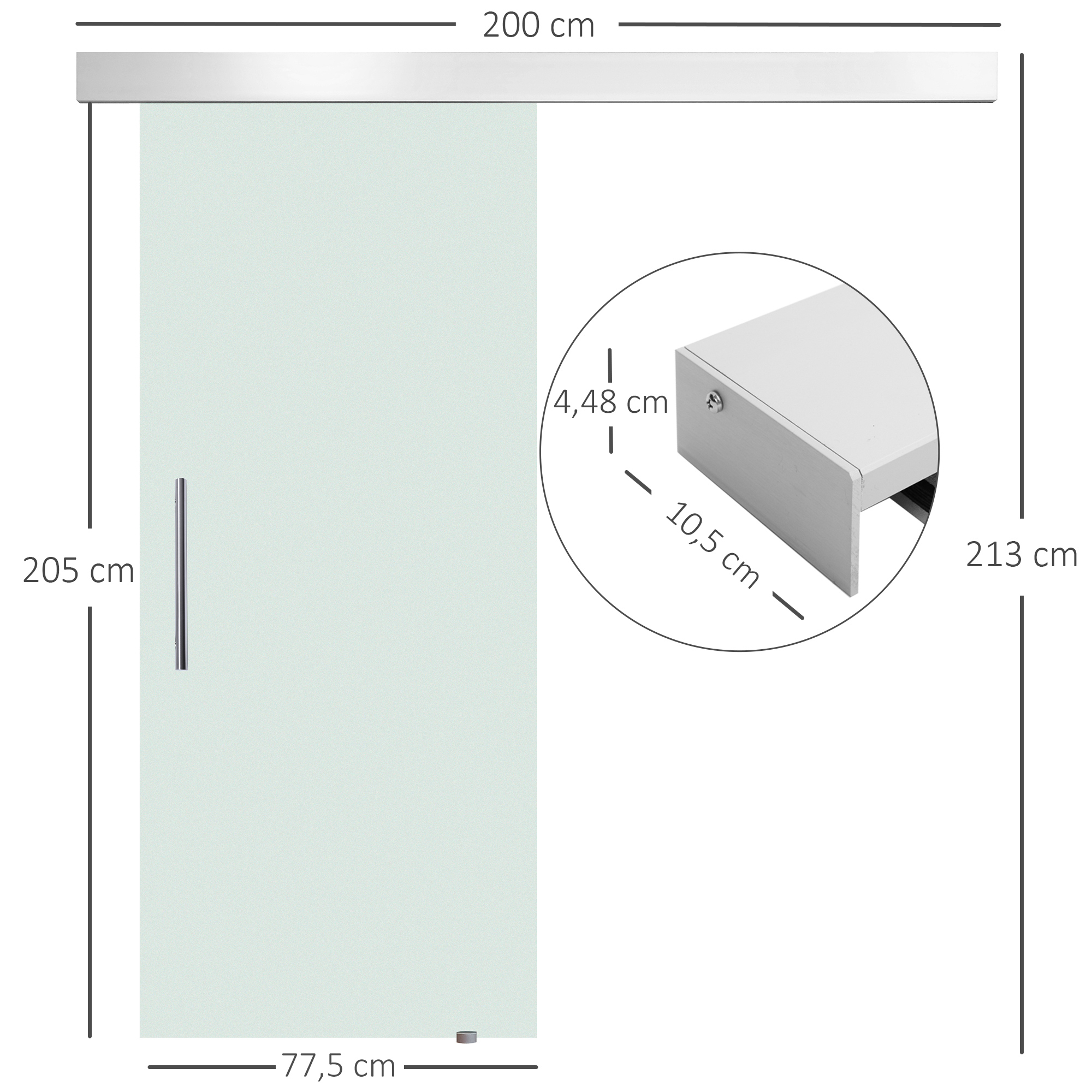 glazen schuifdeur schuifdeur glazen deur transparant handgreep gesatineerd 2050 x 775 x 8 mm