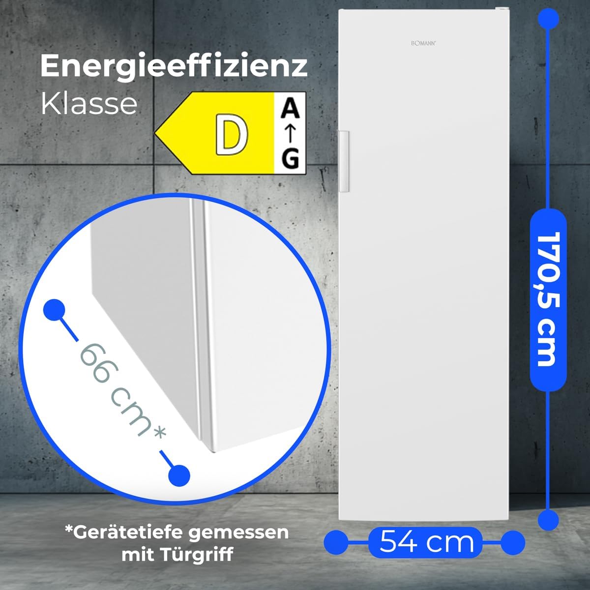 Bomann® Gefrierschrank Nofrost | Energieklasse D | 171cm | Tiefkühlschrank | MultiAirflow | leise 39dB | bis zu -22°C | Türanschlag wechselbar | 204L Freezer | Gefrierschrank gross | GS 7366 weiß